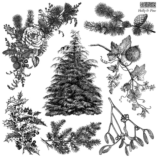 Holly & Pine - IOD Decor Stamp 12x12 - 2025 Holiday