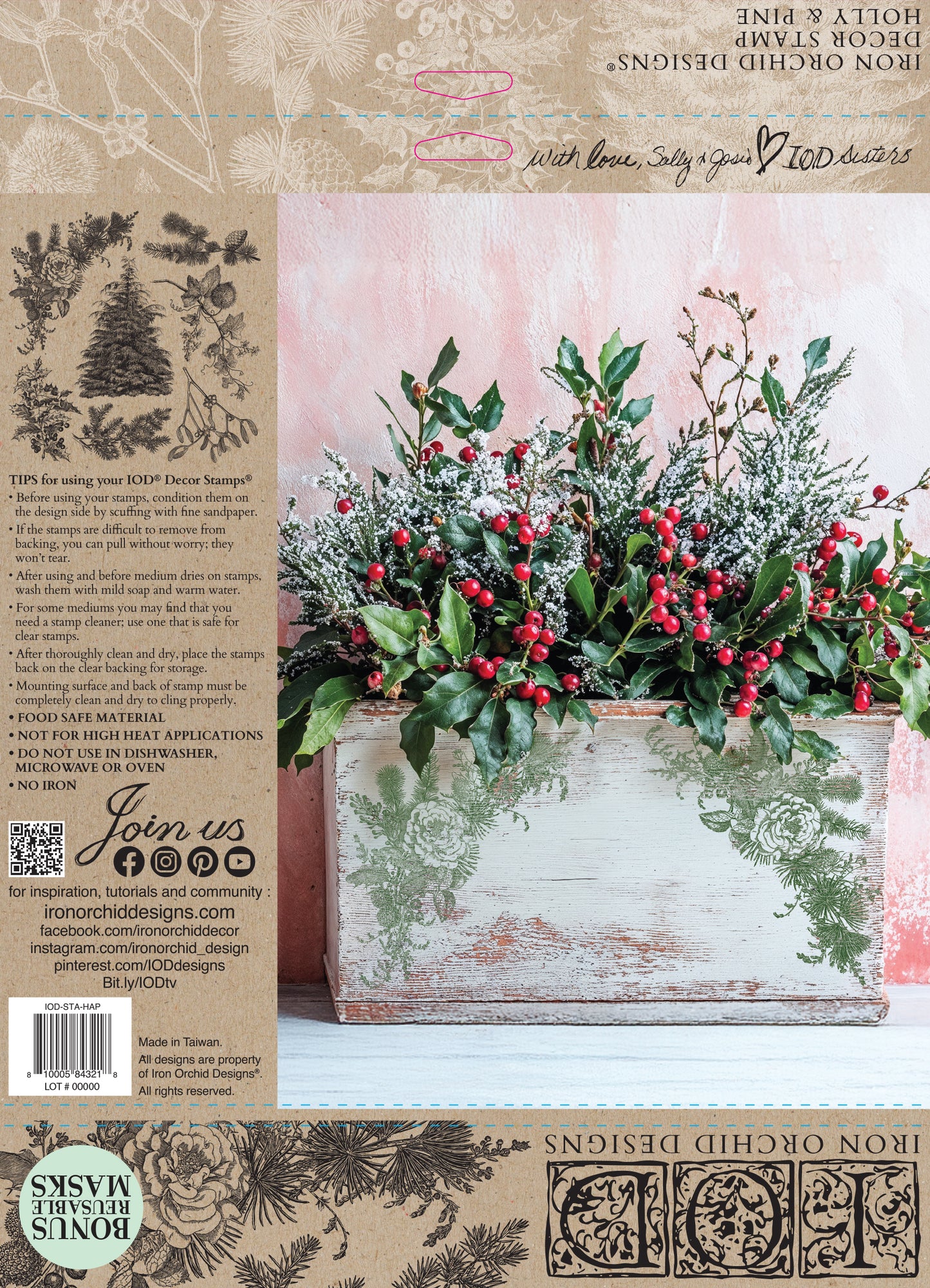 Holly & Pine - IOD Decor Stamp 12x12 - 2025 Holiday
