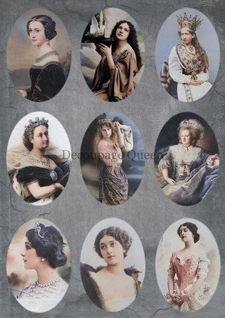 Vintage Ladies Oval Portraits - Decoupage Queen Rice Paper