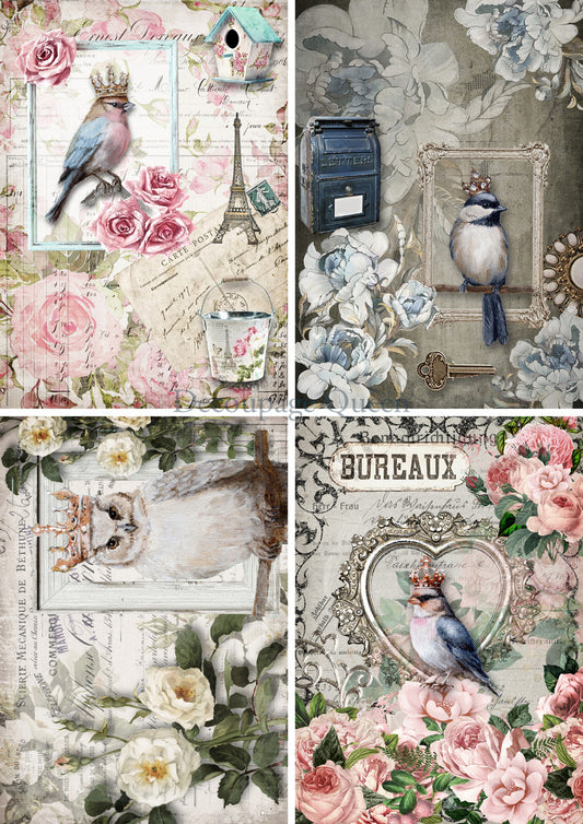 Teresa Rene Art Crowned Birds - Decoupage Queen Rice Paper